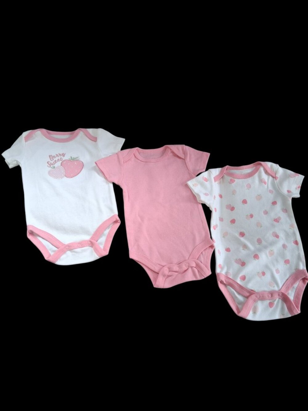 Le Top Bébé 3-Pack Strawberry Bodysuits Pink White Size 3-6M NWT